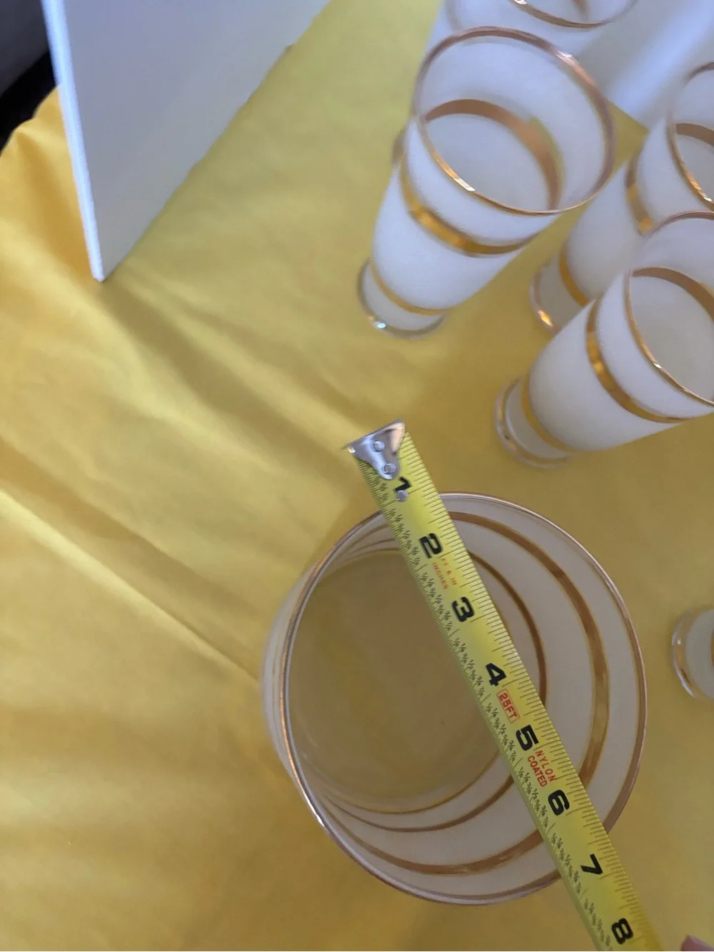 Vintage Gold-Rimmed Frosted Glass Tumbler Set and ice bucket Home Dining